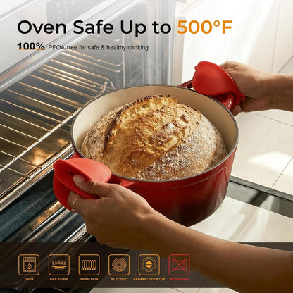 5.5QT Enameled Cast Iron Dutch Oven for Sourdough Bread Baking, Easy Cleaning, Versatile for Stewing, Roasting, Braised Chicken, Soup & More4