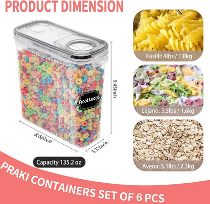Large Dry Food Storage Containers with Lids, 6PCS Airtight Cereal Containers Storage Set, Leak-Proof Canister Set for Kitchen Pantry Organization with 20 Labels & Marker (4L Black)2