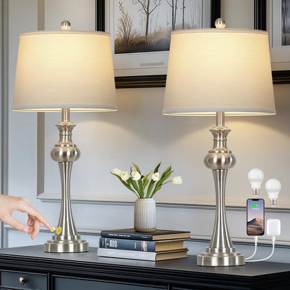 28.75" Silver Table Lamps for Living Room,Touch Lamps for Bedrooms Set of 2 - Nightstand Table Lamp with USB C+A, 3 Way Dimmable Bedside Lamps End Tables Brushed Nickel1