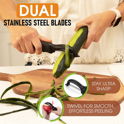 Swivel Vegetable Peeler for Kitchen W/Soft Grip Handle, Black | Premium Potato Peeler W/ Ultra Sharp Stainless Steel Blades, Multifunctional Veggie Peeler for Apple, Carrot, Cucumber, Fruit3