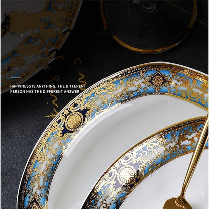 Elegant 80-Piece European-Style Bone China Dinnerware Set for 10 – Embossed Gold Pattern Plates, Bowls & Service Pieces – Perfect for Formal Dinners & Parties2