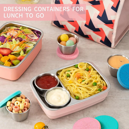 6-Pack 2.4Oz Stainless Steel Dressing Container with Silicone Lid5