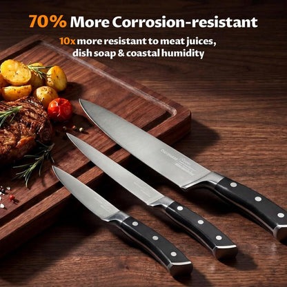 Kitchen Knife Set 3 Pcs, German High Carbon Steel Chef Knives Set | 3 Ergonomic Full-Tang Knives (8" Chef, 5.5" Utility, 4" Paring) for Effortless Prep - Chop Meat, Slice Veggies & Peel Fruit3