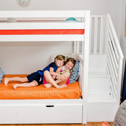 Max & Lily Bunk Bed, Twin-Over-Twin Bed Frame for Kids with Stairs and Trundle, White5