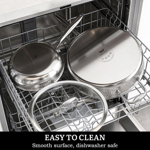 14-Piece Tri-Ply Hammered Stainless Steel Cookware Set | Multifunctional 14Pc Pots and Pans with Steamer | Non-Toxic No-Coating Nonstick | Induction & Oven-Safe up to 500°F7