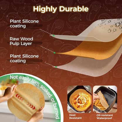 Air Fryer Liners Disposable, 100Pcs 8" Square Air Fryer Paper for 5-8 QT | Waterproof and Oilproof for Easy Cleanup, Unbleached Non-Stick Parchment Paper for 5-8 QT Air Fryer, Baking, Microwave, Oven3