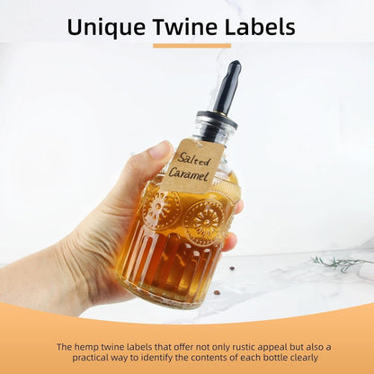 Simple Syrup Bottles Set of 2, Glass Coffee Syrup Dispenser Bottles 7 OZ with Metal Pour Spout, Labels and Stopper, Glass Syrup Dispenser for Maple Honey Syrup Oil and Sauces, LC0027