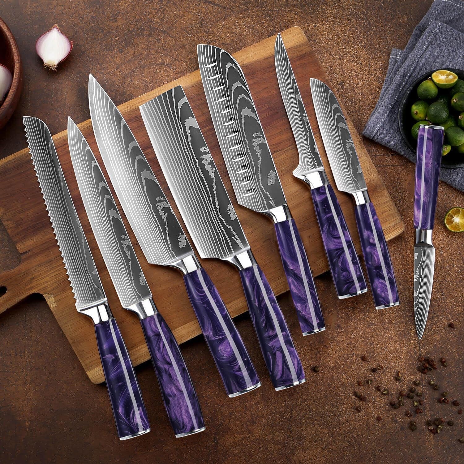 senken-16-piece-knife-block-set-japanese-high-carbon-stainless-steel-with-damascus-pattern-purple-resin-handles-6-steak-knives-acacia-hardwood-block-purple