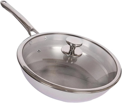 Titanium Hammered Wok with Lid, Pure, No Coating Non-Stick Titanium Pans for Cooking, Flat Bottom Wok, Ultra-Durable, Scratch-Resistant, Compatible with All Cooktops,12.6In1