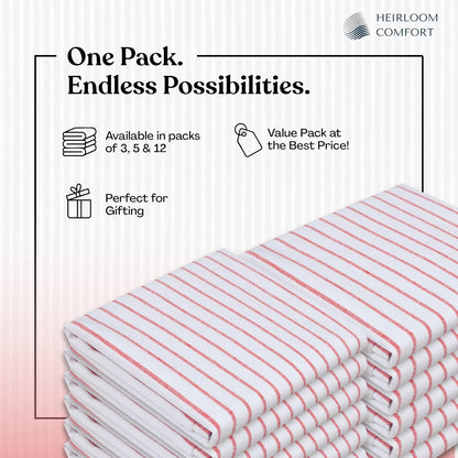 Red Stripe Cotton Kitchen Towels Set of 12, Durable & Super Absorbent Dishcloths Pack, Classic Stripe Towel Set, Quick Dry Towels for Daily Kitchen Use, Wiping & Drying Dishes5