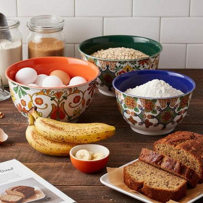 Melamine Mixing Bowl Set with Lids, Salad Bowl Set of 3, Aztec Bloom6