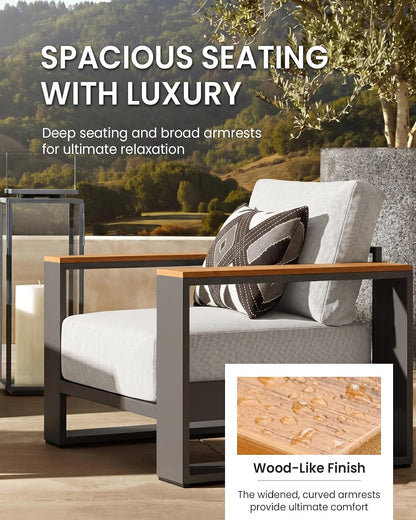Oversized Aluminum Patio Furniture Set, 5 Pieces Luxury Outdoor Furniture Set with 7.1" Extra Thick Cushion, Modern Outdoor Sectional with Coffee Table for Porch, Garden and Deck, Gray3