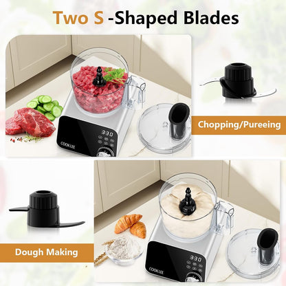 Food Processor, 600 Watts, 6 Functions Electric Food Chopper for Chopping, Mincing, Dicing, Shredding, Slicing, Purees & Dough with 12Cup Processor Bowl, Food Chute & Pusher, Silver4