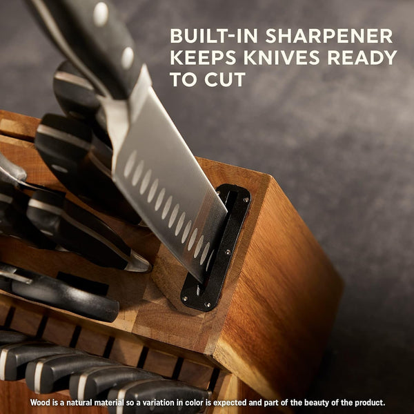 Insignia Triple Rivet Poly (18-PC) Kitchen Knife Block Set with Wooden Block & Built-In Sharpener, Black Ergonomic Handles and Sharp Stainless Steel Professional Chef Knife Set3