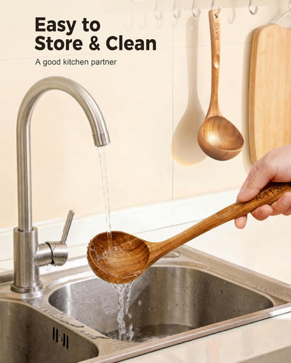 Wooden Ladle for Soup, 100% Natural Acacia Wood with 12.4″ Long Handle, No-Scratch Cookware Surface, Wooden Soup Ladle for Cooking, Gravy, Sauce, Porridge7