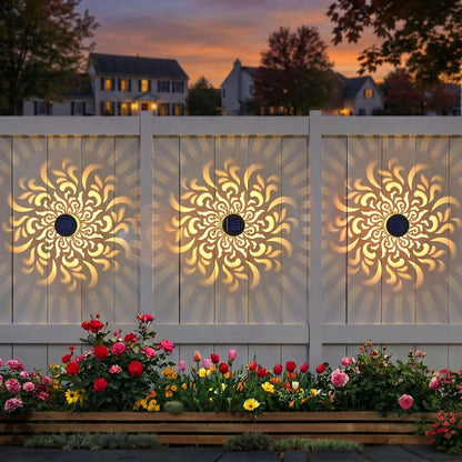 Solar Fence Lights 2 Pack Outdoor Deck Step Wall Lights Metal Waterproof LED Warm Yellow Light for Garden Post Patio Backyard Yard Decor (Mandala-5, 2)5