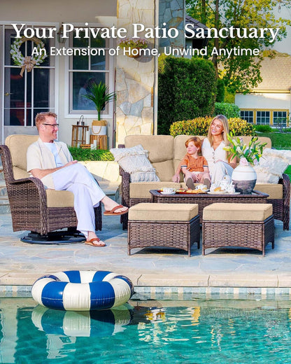 10-Piece Luxury Patio Furniture Set with 6" Thick Cushions, Weather-Resistant Wicker High Back Swivel Rocker Chairs, Senior-Friendly Outdoor Sofa Set for Large Deck, Yard and Poolside,Beige(V2)3