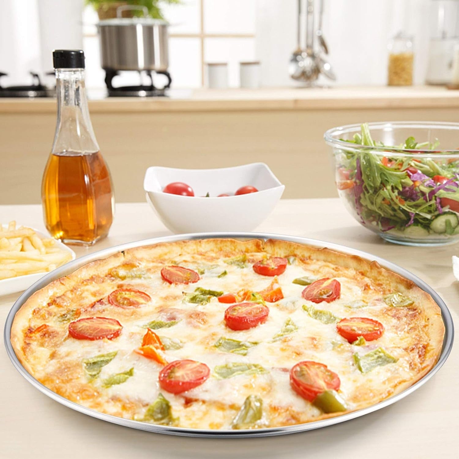 pizza-pan-set-of-2-13-5-inch-stainless-steel-pizza-tray-silver-2-pieces-round-pizzas-plate-for-pie-cookie-cake-good-for-baking-cooking-roasting-non-toxic-heavy-duty-dishwasher-safe