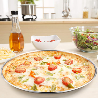 Pizza Pan Set of 2, 13.5 Inch Stainless Steel Pizza Tray, Silver | 2 Pieces round Pizzas Plate for Pie Cookie Cake, Good for Baking Cooking Roasting, Non Toxic & Heavy Duty, Dishwasher Safe5