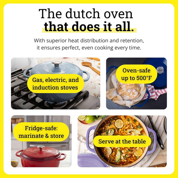 Essential Enamel Cast Iron Dutch Oven, 6 Quart, Lagoon | Ideal for Bread Baking, Braising, Marinating & Slow Cooking, Features Moisture-Sealing Lid & Dual Handles4