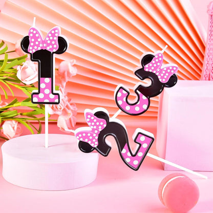 2.76 Inch Cartoon Pink and Black Mouse 2 Number Birthday Candles, Anime Cartoon Number Candles, Cake Number Candles, Party Celebration, Style Candle5