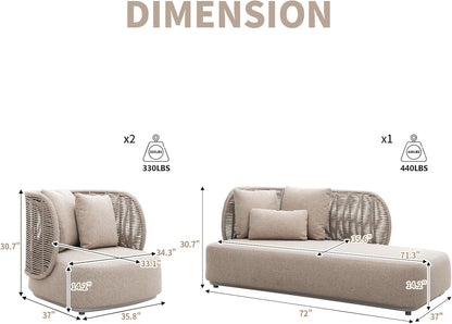 3 Pieces Outdoor Patio Furniture Set Modern Conversation Sofa Set Beige3
