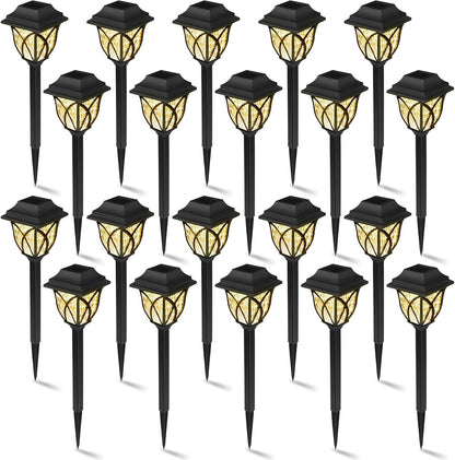 20 Pack Solar Pathway Lights Outdoor Landscape Waterproof Garden LED Lights for Yard Patio Lawn Pathway House Shape Decorative Warm White(Modern)1