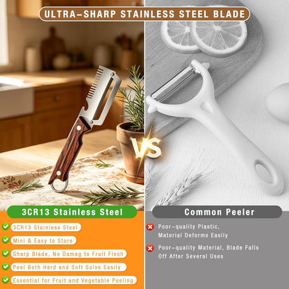 Multifunctional 3-In-1 Vegetable Peeler & Julienne Slicer, Stainless Steel Blade with Ergonomic Wood Handle for Efficient Peeling, Grating, Slicing (2 Pack)4
