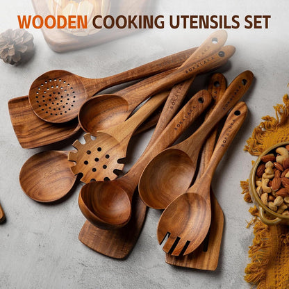 Wooden Spoons for Cooking,10 Pcs Natural Teak Wooden Kitchen Utensils Set Wooden Utensils for Cooking Wooden Cooking Utensils Wooden Spatulas for Cooking (10)6