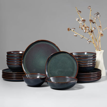 Plates and Bowls Set, Stoneware Dinnerware Sets, Reactive Moss Green1