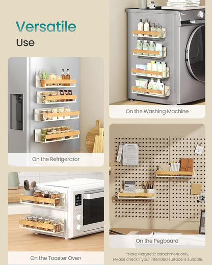 SONGMICS 4-Pack Strong Magnetic Real Bamboo Spice Racks for Fridge5