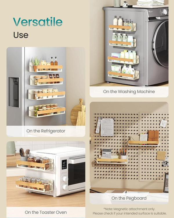 SONGMICS 4-Pack Strong Magnetic Real Bamboo Spice Racks for Fridge5