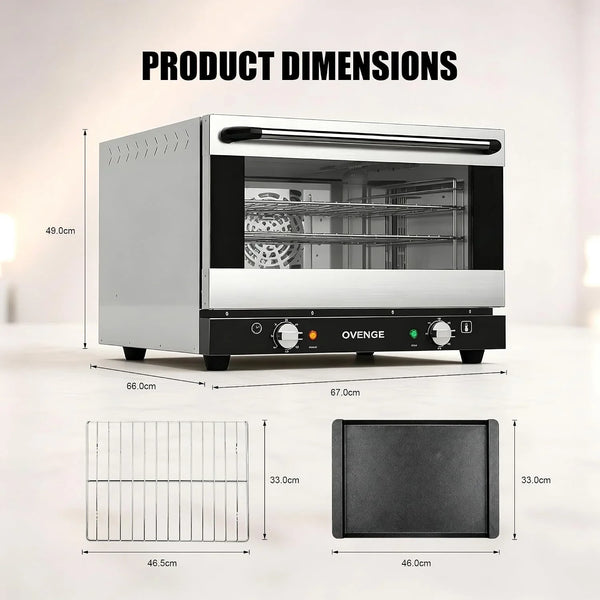 Commercial Countertop Convection Oven 43QT & 47L 110V-120V | 360° Hot-Air Circulation for Even Heating, Precise Thermostat, 120-Min Auto-Shutoff Timer, Double-Layer Glass Door, 4 Racks6