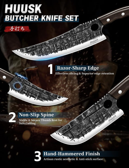 8PCS Butcher Knife Set for Meat Cutting with Roll Bag, Gifts for Men3