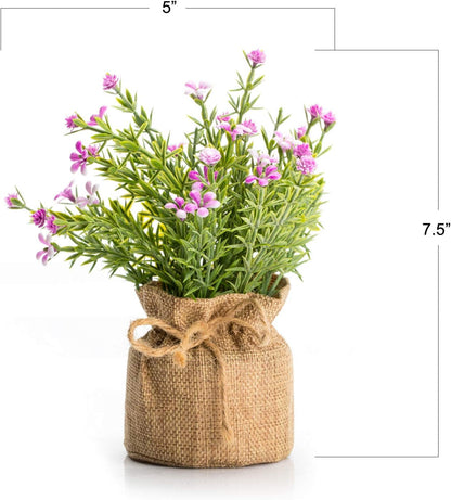 Babys Breath Artificial Flowers in Small Burlap Bag Vases 3Pcs -Gypsophila Faux Flowers Farmhouse Home Coffee Table Bookshelf Office Desk Decorations Kitchen Dining Room Fake Plants Indoor2