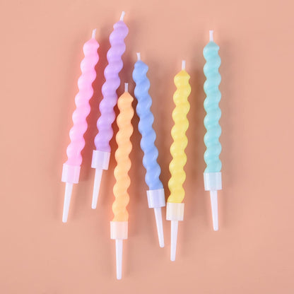 12-Count Macaron Spiral Birthday Candles - Cake Toppers in Soft Rainbow Colors - Elegant Macaron Palette for Birthdays6