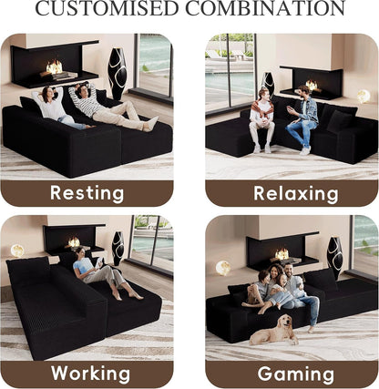 105" Convertible Sectional Couch with L-Shape Chaise, Modern Modular Sofa with Deep Seat, 3-Seater Comfy Cloud Couches for Living Room, Bedroom, No Assembly Required, Black3