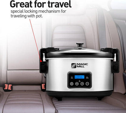 8.5 Quart Extra Large Programmable Slow Cooker with Digital Adjustable 20 Hour Timer, 3 Cooking Settings, Brushed Stainless Steel, with Intelligent Lid Lock5