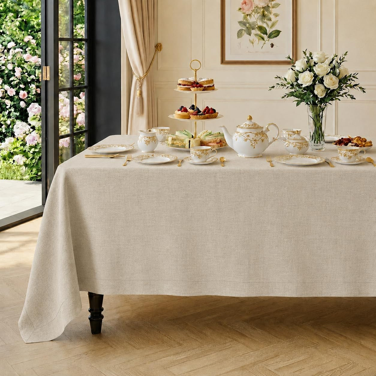 classic-linen™-by-dmoksha-natural-tablecloth-rectangle-tablecloth-60-x-132-inch-100-pure-linen-machine-washable-long-table-cloth-for-dining-fall-weddings-outdoor-hosting