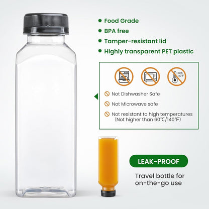 24 PACK, 12 OZ Reusable Thicker Plastic Juice Bottles with Caps, Leakproof4