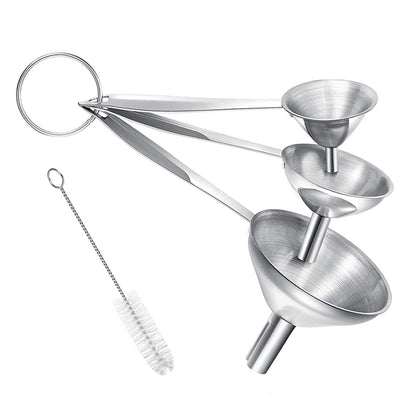 Small Funnels for Filling Bottles, 3 Pcs Stainless Steel Kitchen Funnel Set, Food Grade Mini Metal Funnel for Transferring Oil Liquid, Easy Cleaning with a Brush (Long Handle)1