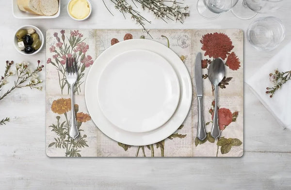 Vinyl Rectangular Placemats Set of 4 - Non Slip Place Mats Ideal for Indoor and Outdoor Dining Table - Washable and Heat Resistant Fall Placemats for Kitchen Tables (Flowers)5