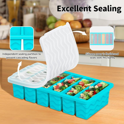 3-Pack Silicone Freezer Trays with Lid, Soup Freezer Container Molds | 2 Large 2-Cup, 4 Medium 1-Cup, 6 Small 1/2-Cup, BPA Free, Ice Cube Tray for Soup, Stews, Sauces, Meal Prep, Broth, Leftovers5