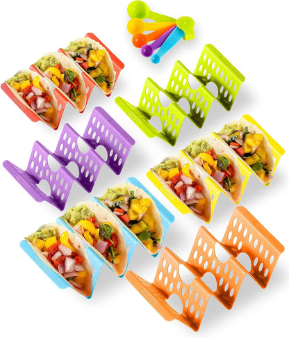 Taco Holder Stand Set of 6, Taco Shell Holders for 3 Tacos, Taco Rack Tray |  Taco Stands for Soft/Hard Shells, Colorful Large Taco Rack Plates Set of 4/6/12, Microwave & Dishwasher Safe8