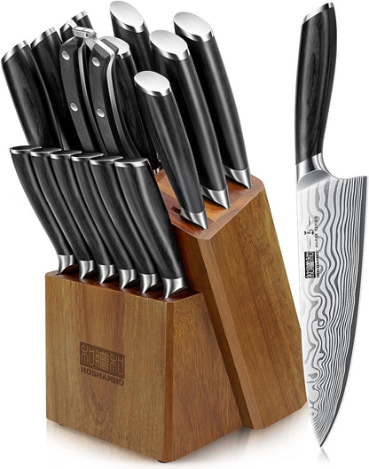 16-Piece Knife Set with Block, Ultra Sharp Kitchen Knife Block Set | High Carbon Powder Steel Chef Knife Set, Professional Kitchen Knives Set with Sharpener and Pakkawood Handle, Elegant Box1