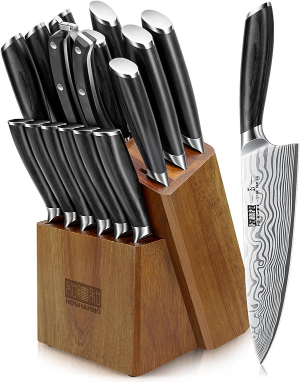 16-Piece Knife Set with Block, Ultra Sharp Kitchen Knife Block Set | High Carbon Powder Steel Chef Knife Set, Professional Kitchen Knives Set with Sharpener and Pakkawood Handle, Elegant Box1