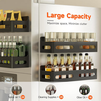 4-Pack Magnetic Spice Rack for Refrigerator with Hooks, Black4