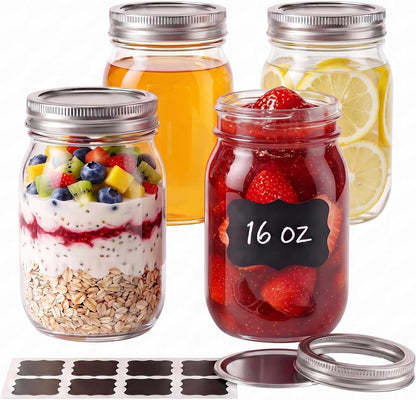 Mason Jars 16 Oz with Lids, 4 Pack Clear Glass Jars for Meal Prep & Storage | Leakproof Airtight Seal, BPA Free Thick Glass, Microwave Safe Food Container, Ideal for Canning, Overnight Oats, Meal Prep1