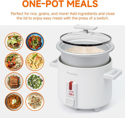 Small Rice Cooker White 1.5 Quart Mini Non-Stick Coated Insert Food Steamer and Dishwasher-Safe Glass Lid and Pot, White4