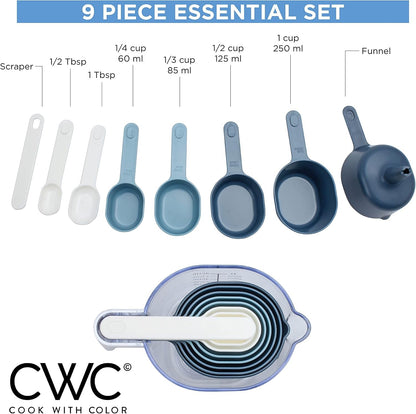 Measuring Cup Set - 9 PC. Nesting Stackable Liquid Measure Cup, Dry Measuring Cups and Spoons with Funnel and Scraper (Multi Colored)4